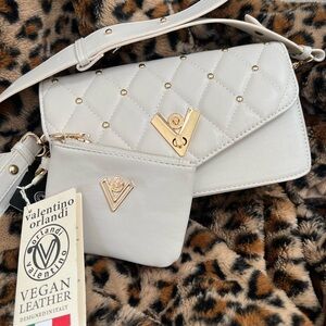 Valentino Orlandi White and Gold Crossbody Bag with Quilted Design